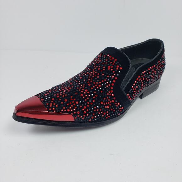 Bolano Desta Mens Size 9 Black Red Fashion Rhinestone Slip On Dress Loafer Shoes main image 13